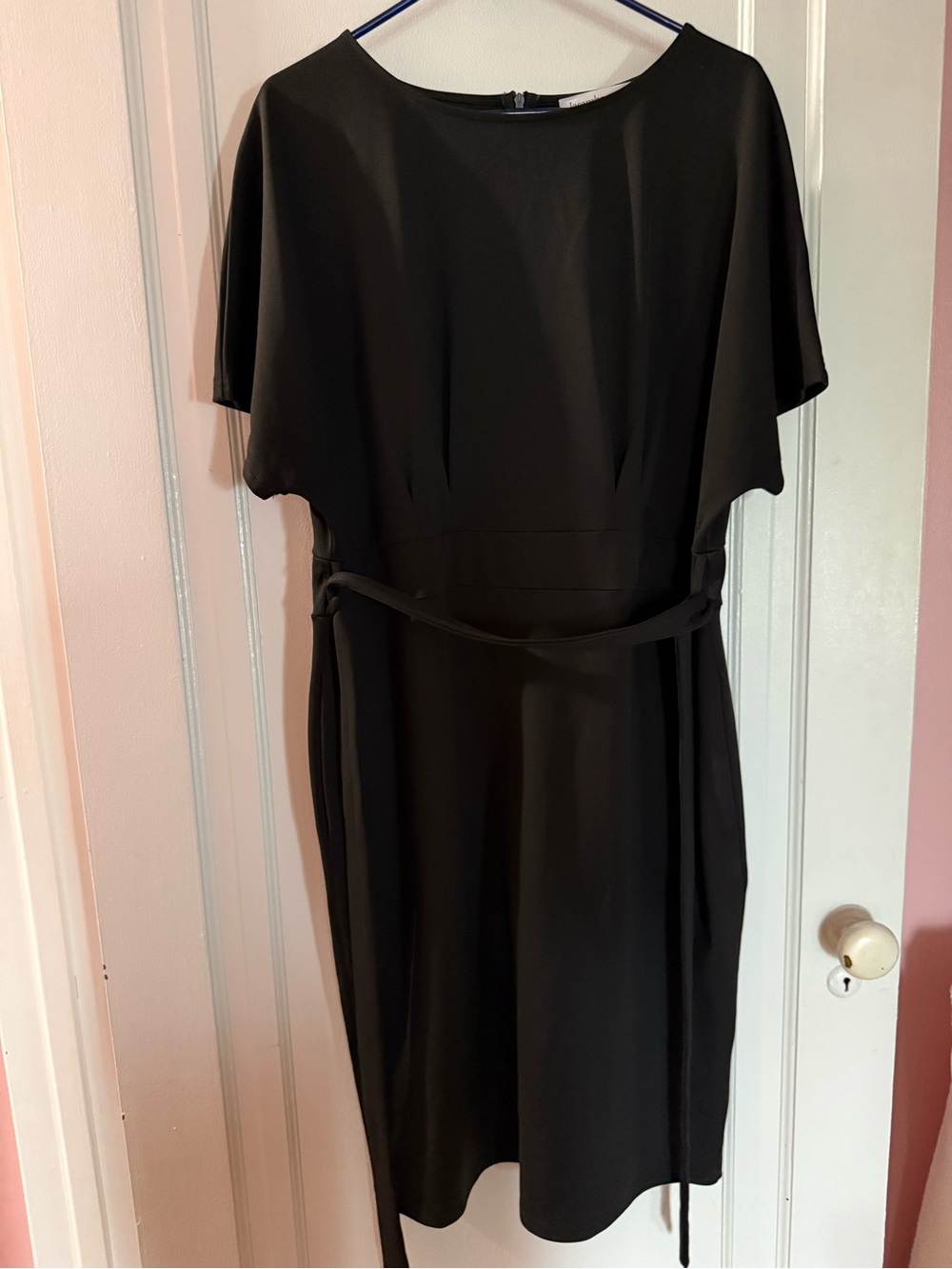 Women's Black Midi Belted Dress